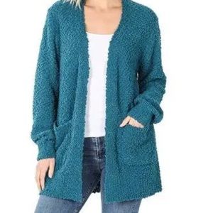 Zenana Popcorn Cardigan Sweater With Pockets Women's